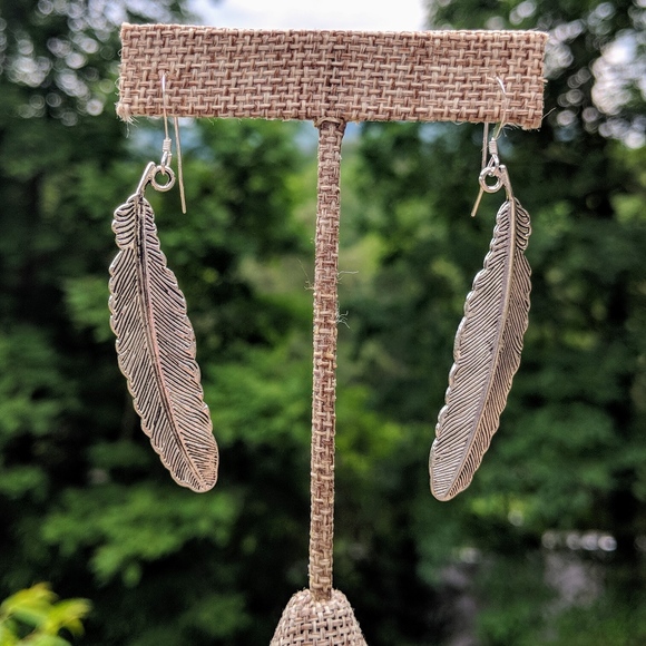 Feather Earrings Set in Sterling Silver Ear Wires - Picture 1 of 6